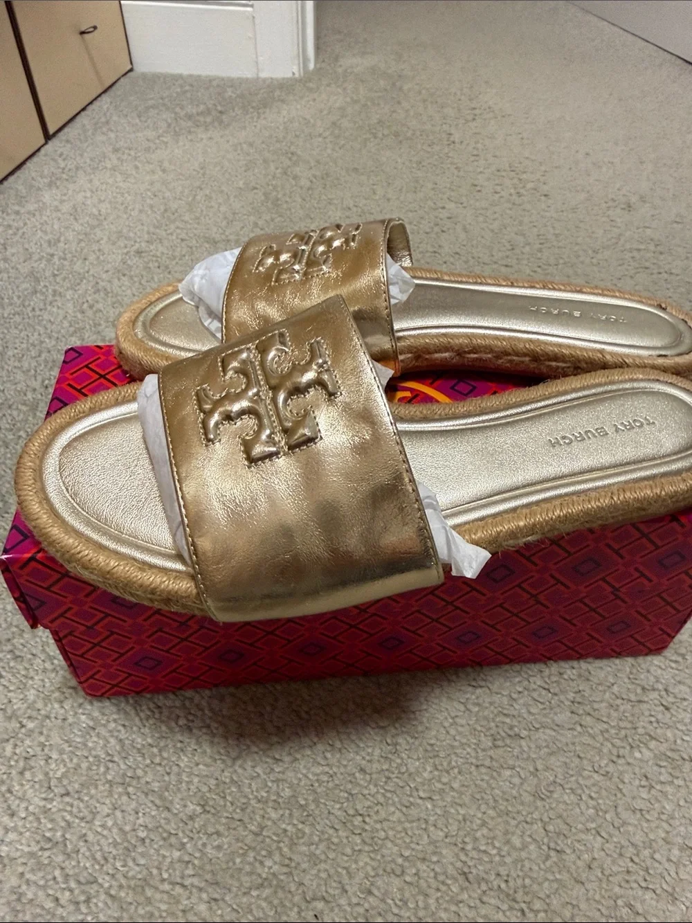 Tory Burch Metallic Gold Slide Sandals